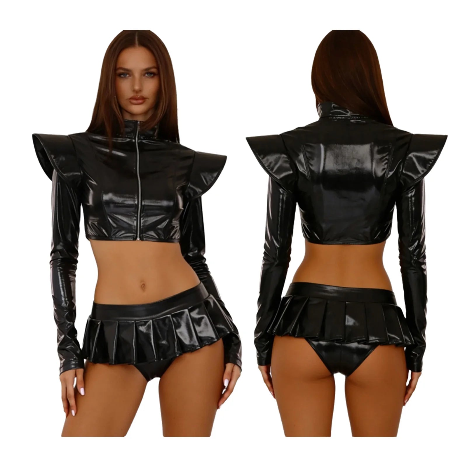 Pole Dance Outfit - Shiny Crop Top & Skirt