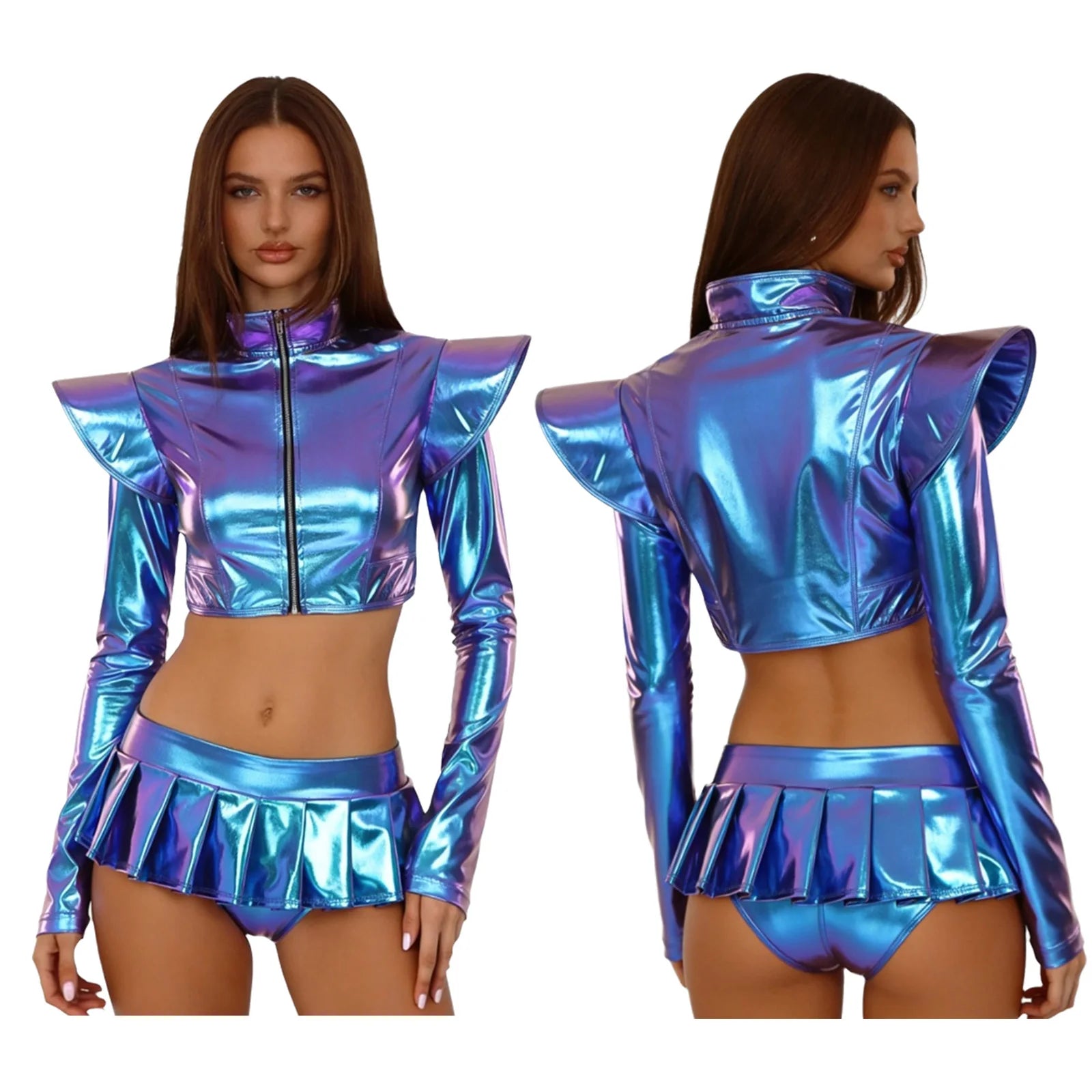 Pole Dance Outfit - Shiny Crop Top & Skirt