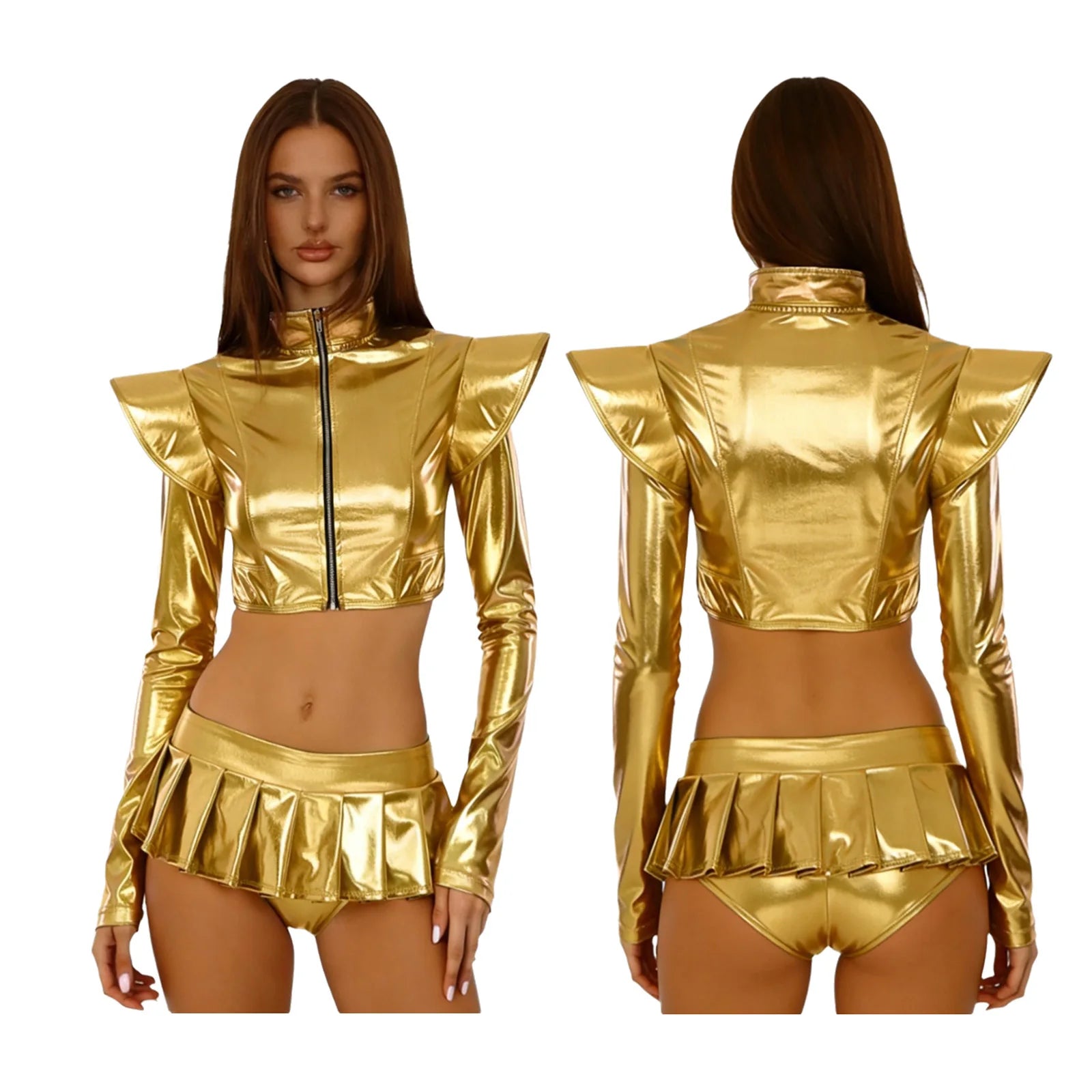 Pole Dance Outfit - Shiny Crop Top & Skirt