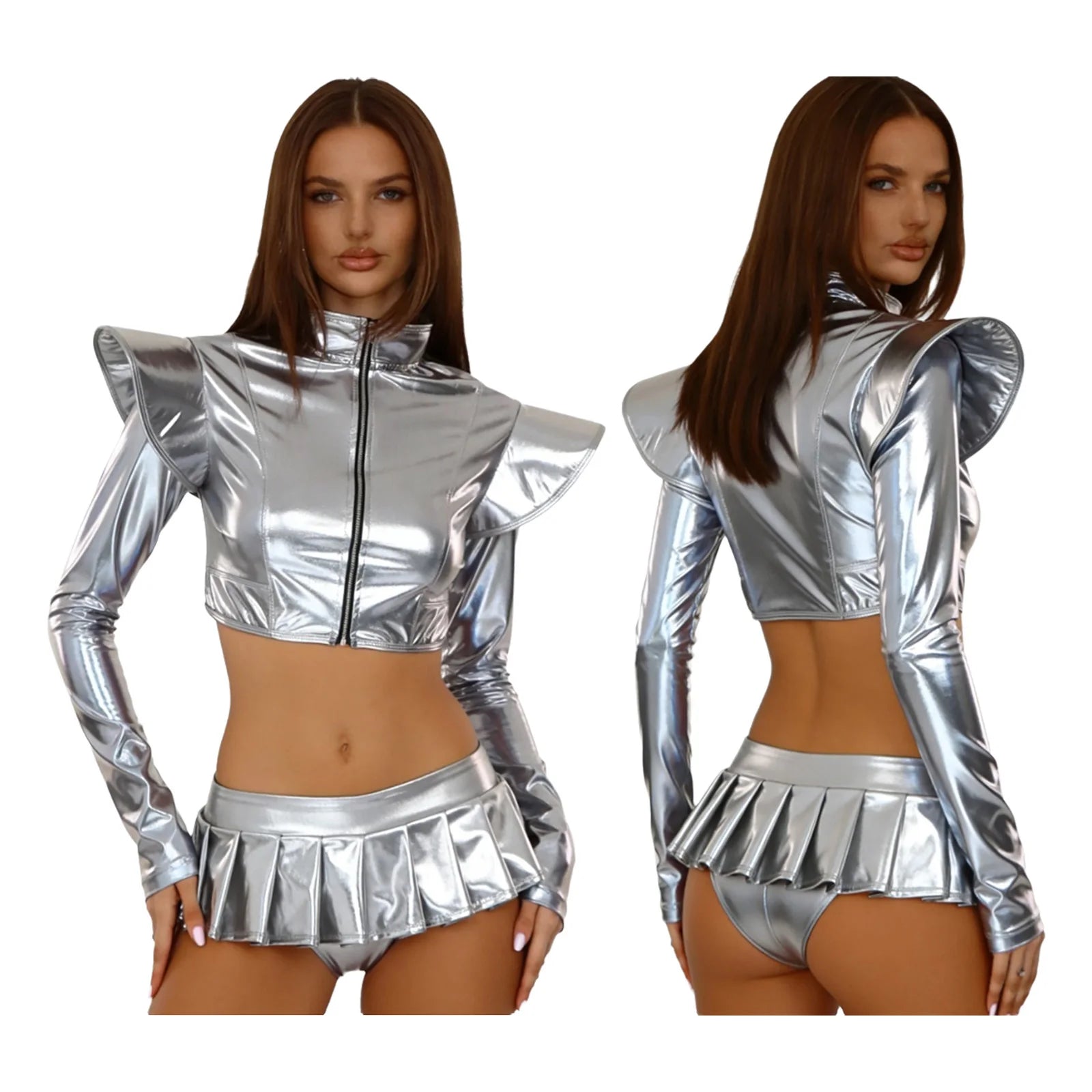 Pole Dance Outfit - Shiny Crop Top & Skirt