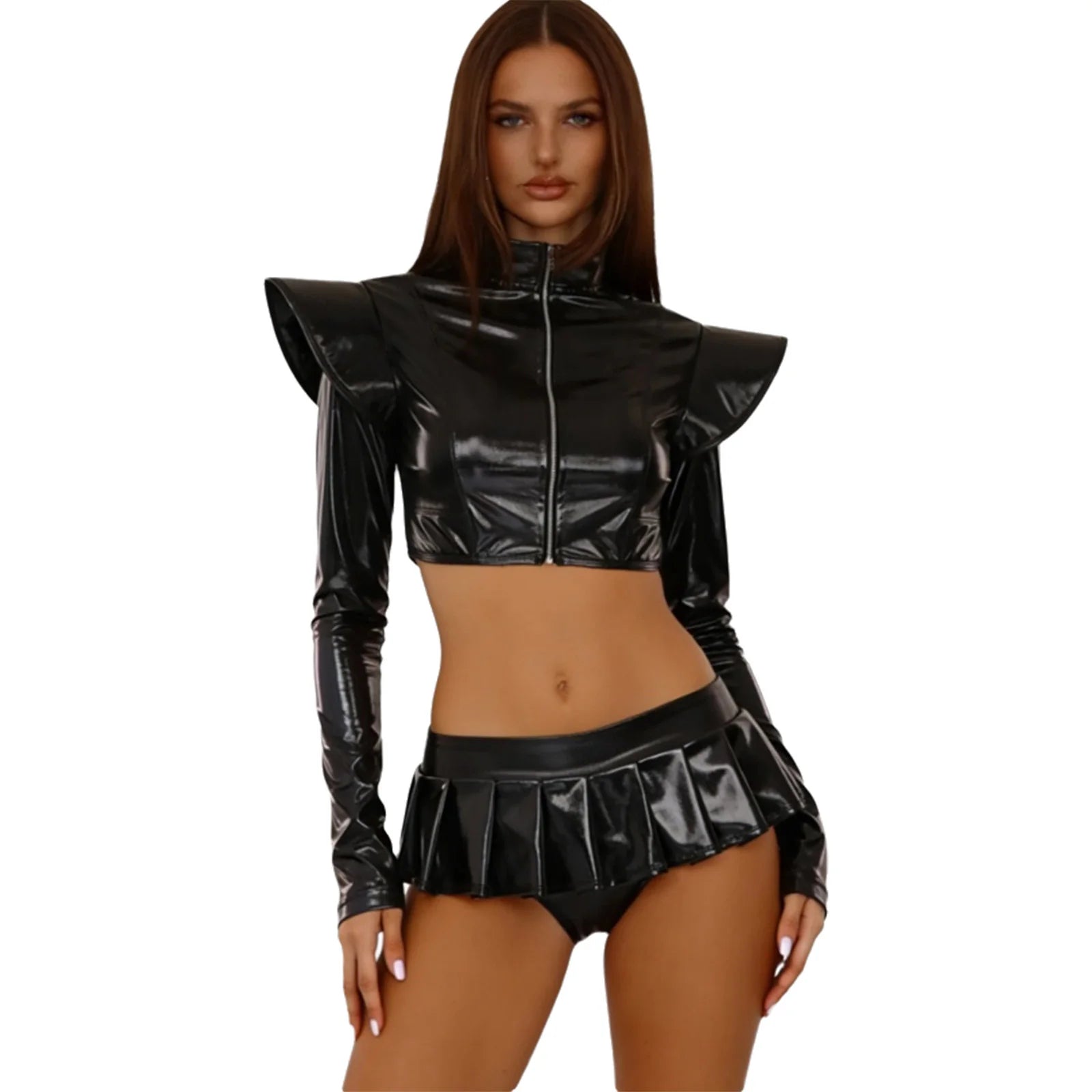 Pole Dance Outfit - Shiny Crop Top & Skirt