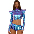 Pole Dance Outfit - Shiny Crop Top & Skirt