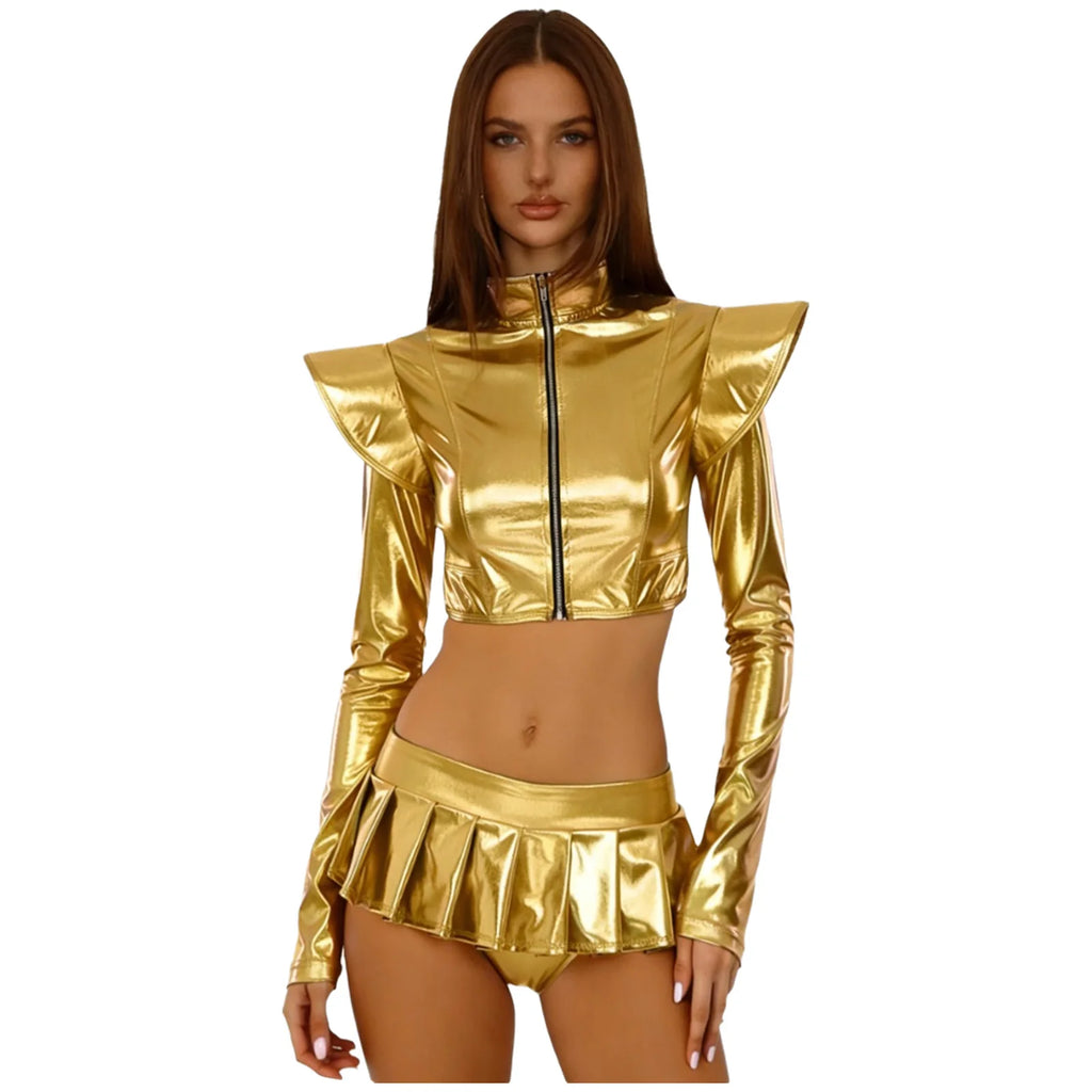 Pole Dance Outfit - Shiny Crop Top & Skirt