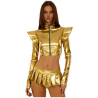 Pole Dance Outfit - Shiny Crop Top & Skirt