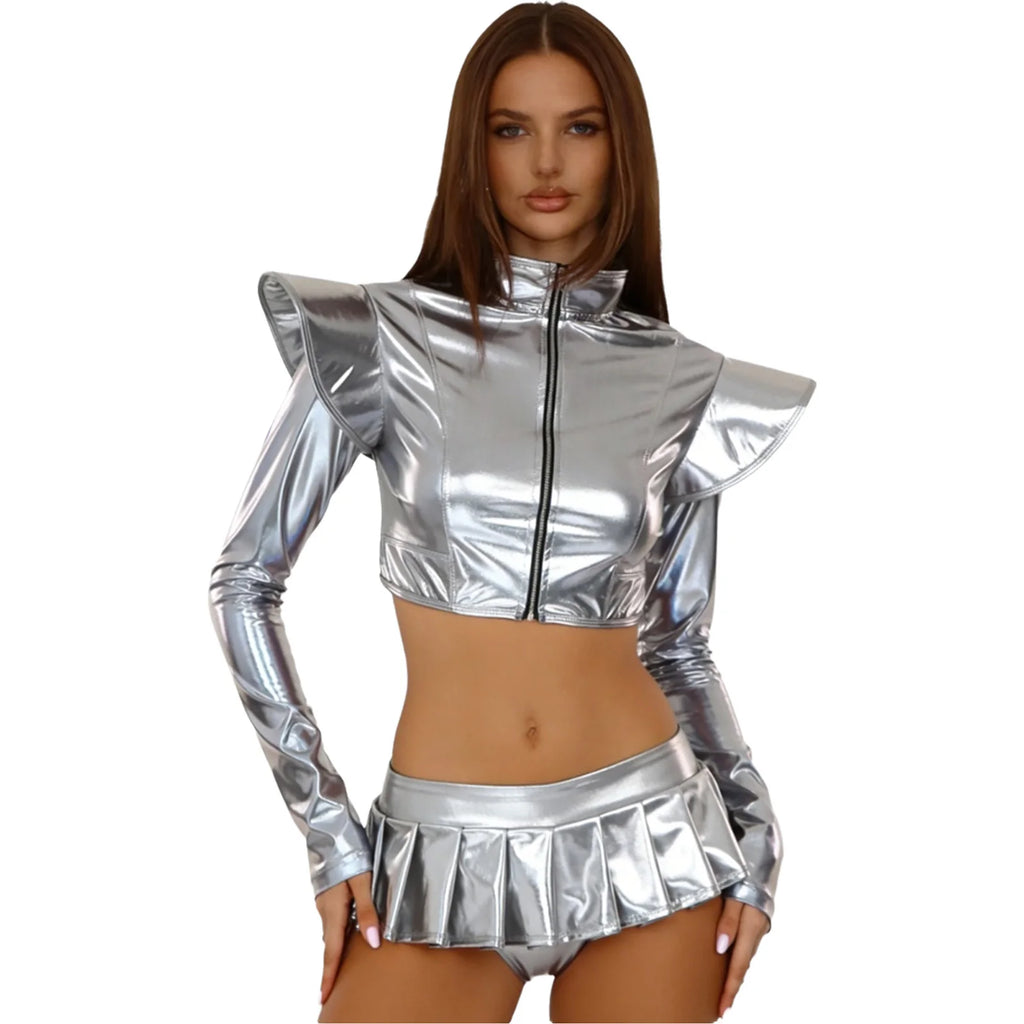 Pole Dance Outfit - Shiny Crop Top & Skirt