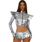 Pole Dance Outfit - Shiny Crop Top & Skirt