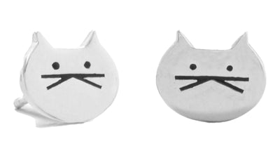 Adorable Kitty Post Earrings - .925 Sterling Silver, 9mm x 7.5mm - Gi - LuckeLadybug LLC