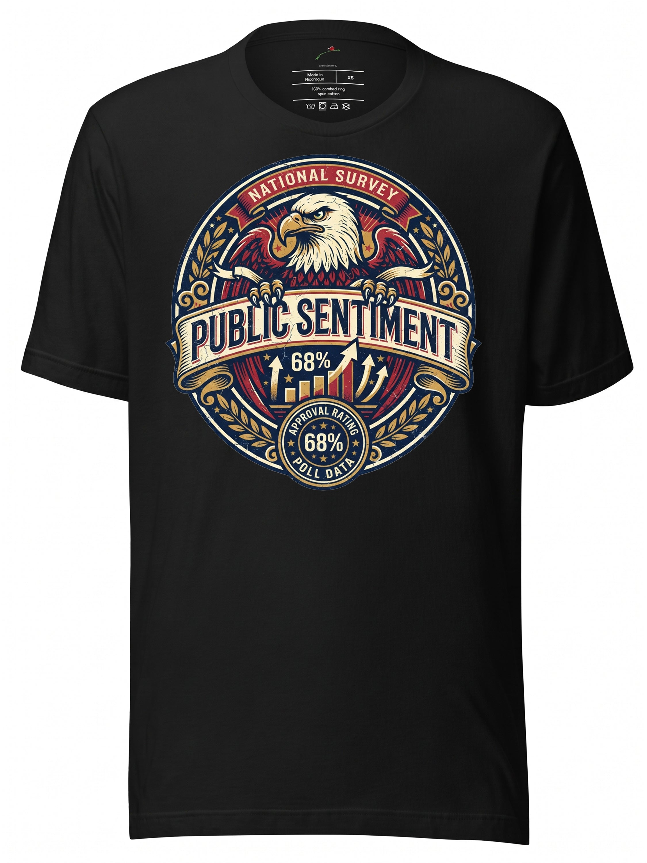 LuckeLadybug LLC black political tee shirts featuring eagle design with public sentiment graphic