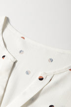 White Polka Dot Print Ruffled Shoulder V Neck Tank Top