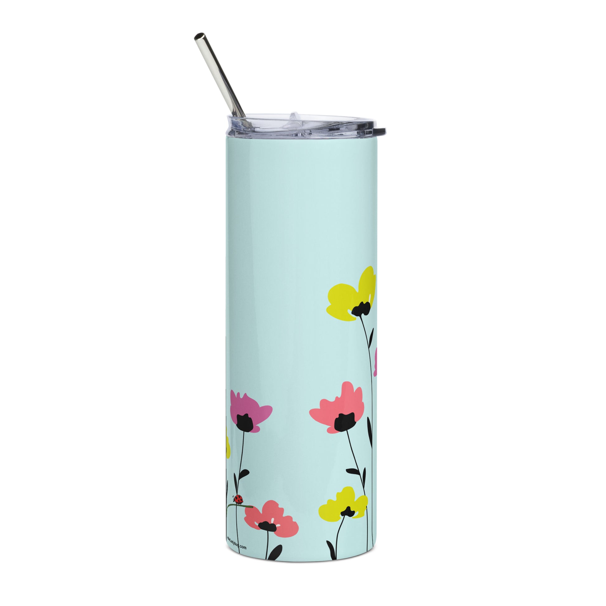 LuckeLadybug stainless steel pretty floral tumbler with straw and colorful flower design