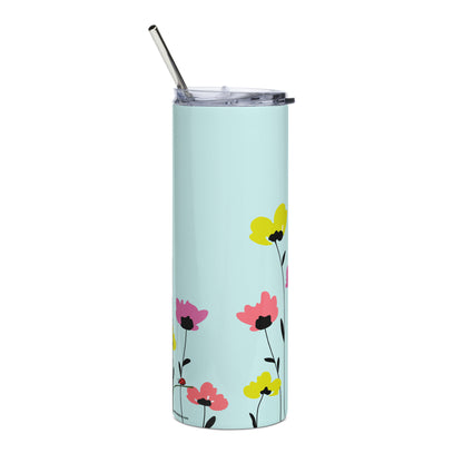 LuckeLadybug stainless steel pretty floral tumbler with straw and colorful flower design