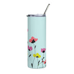 Pretty floral tumbler with straw stainless steel tumbler by LuckeLadybug with colorful flower design