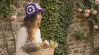 Womens Ruffle Hat in Purple and White