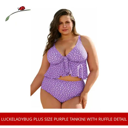 LuckeLadybug Plus Size Purple Tankini with Ruffle Detail by@Outfy