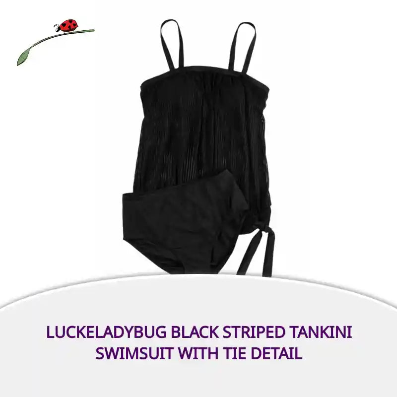 LuckeLadybug Black Striped Tankini Swimsuit with Tie Detail by@Outfy