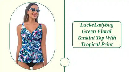 LuckeLadybug Green Floral Tankini Top with Tropical Print by@Outfy