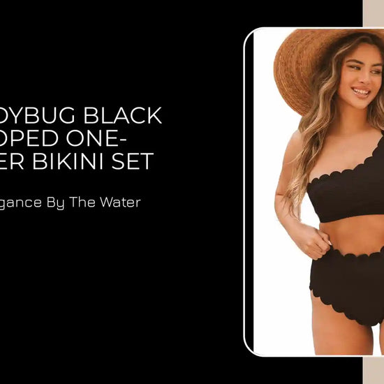 LuckeLadybug Black Scalloped One-Shoulder Bikini Set by@Outfy