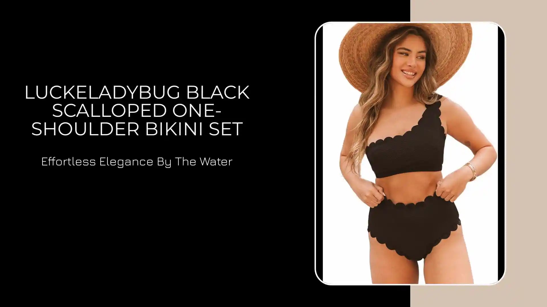 LuckeLadybug Black Scalloped One-Shoulder Bikini Set by@Outfy