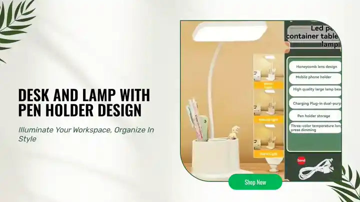 Desk and Lamp with Pen Holder Design by@Outfy