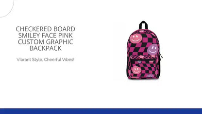 Checkered Board Smiley Face Pink Custom Graphic Backpack by@Outfy