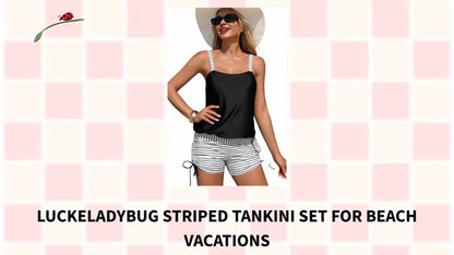 LuckeLadybug Striped Tankini Set for Beach Vacations by@Outfy