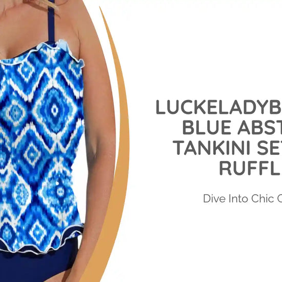 LuckeLadybug Navy Blue Abstract Tankini Set with Ruffles by@Outfy