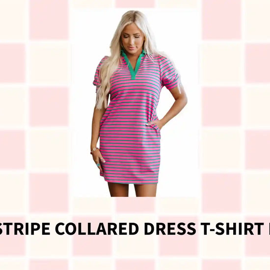 Pink Stripe Collared Dress T-Shirt Dress by@Outfy
