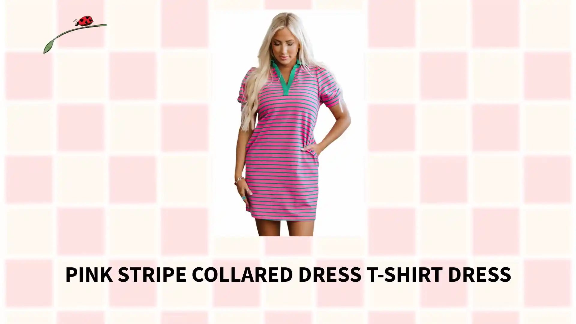Pink Stripe Collared Dress T-Shirt Dress by@Outfy