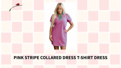 Pink Stripe Collared Dress T-Shirt Dress by@Outfy
