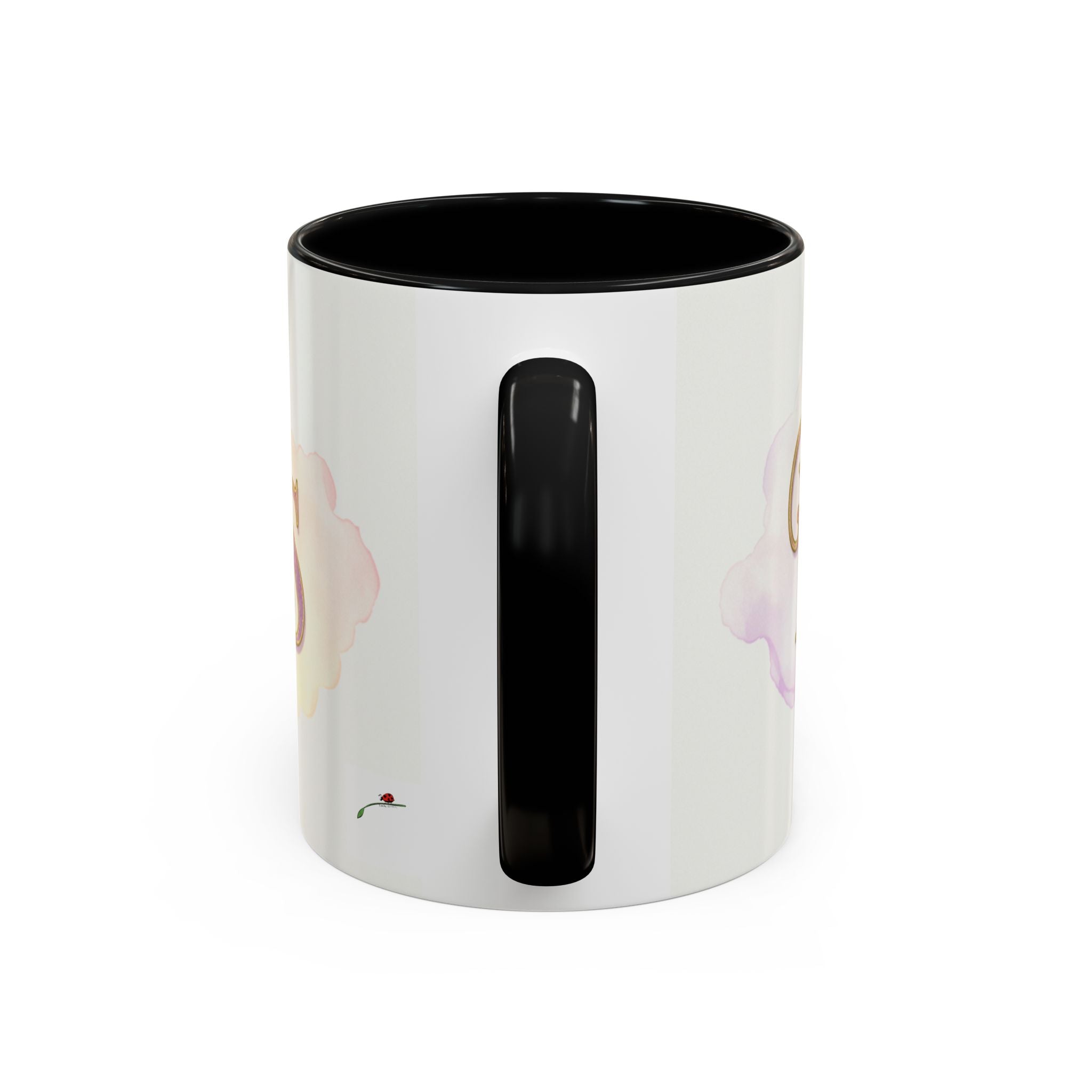 LuckeLadybug princess coffee mug for women with black handle and inner rim