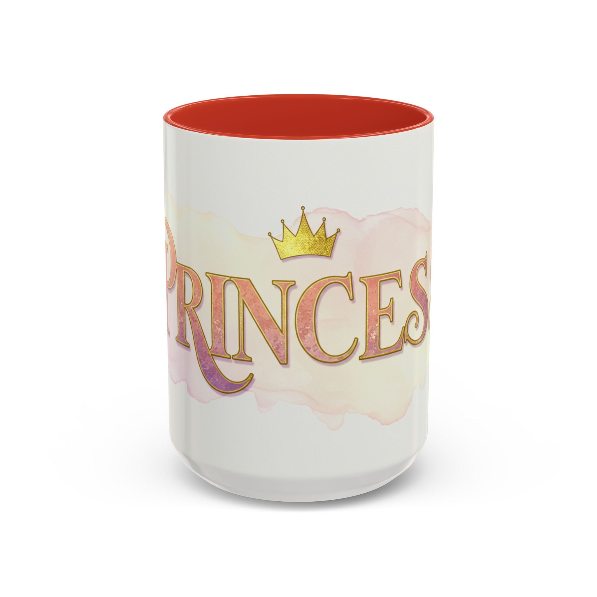 Princess coffee mug for women with gold crown design and red interior LuckeLadybug