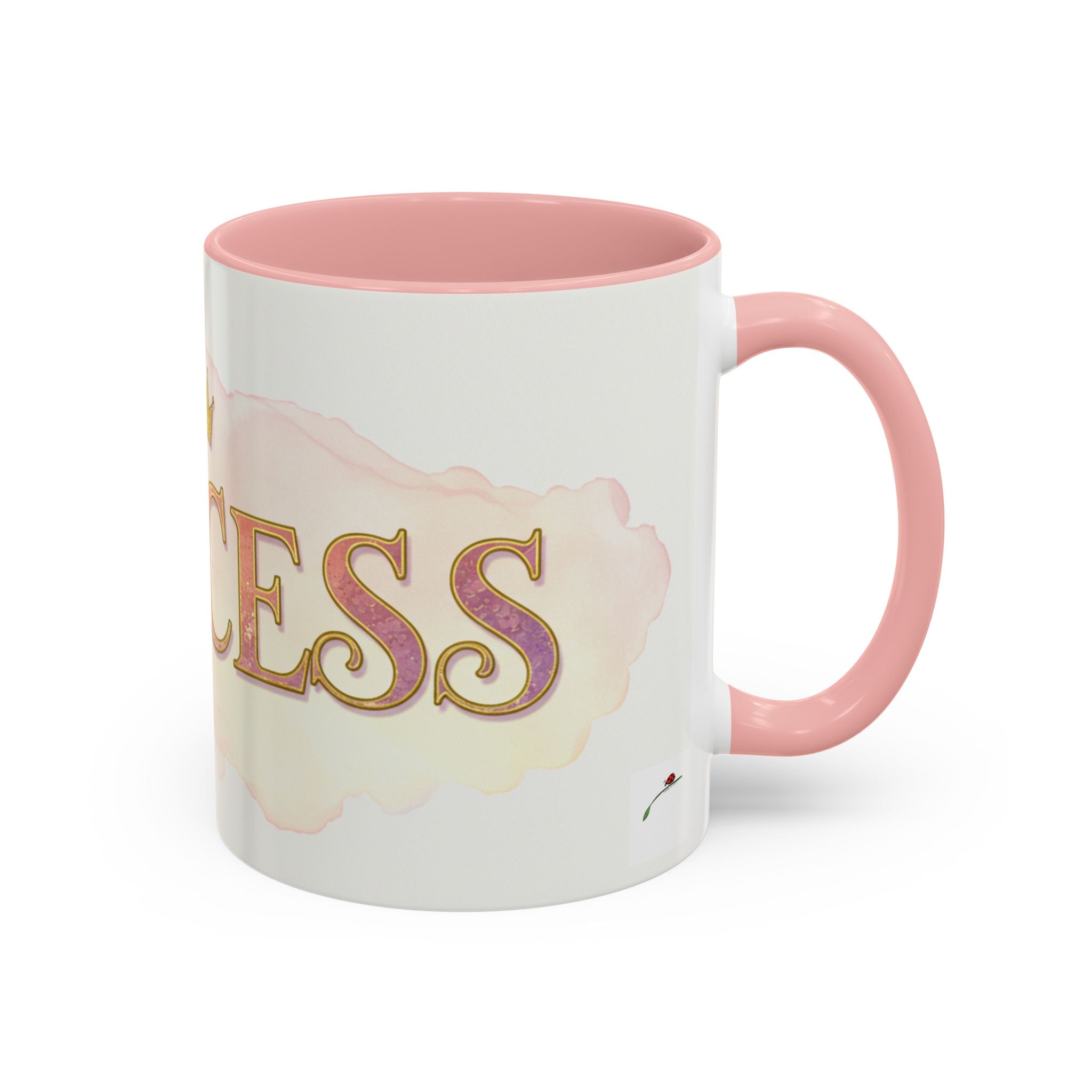 Princess coffee mug for women with pink handle and inner rim by LuckeLadybug