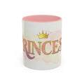 Princess coffee mug for women with gold crown design and pink interior by LuckeLadybug