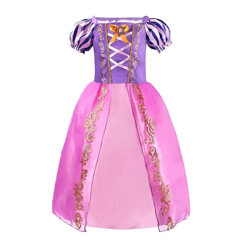 Purple and pink princess costume dress for girls with elegant design and ribbon details