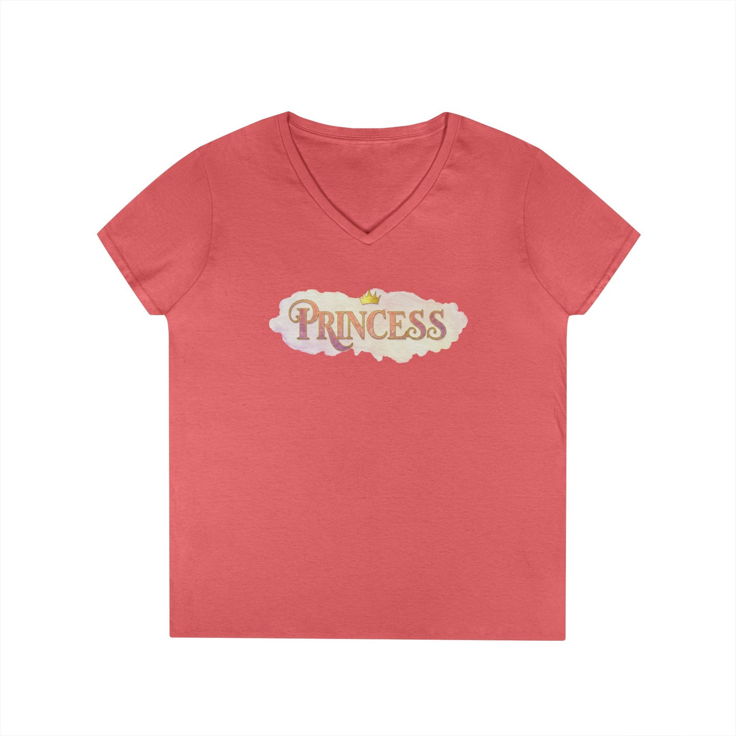Pink LuckeLadybug princess v neck tee for women with short sleeves and graphic text design