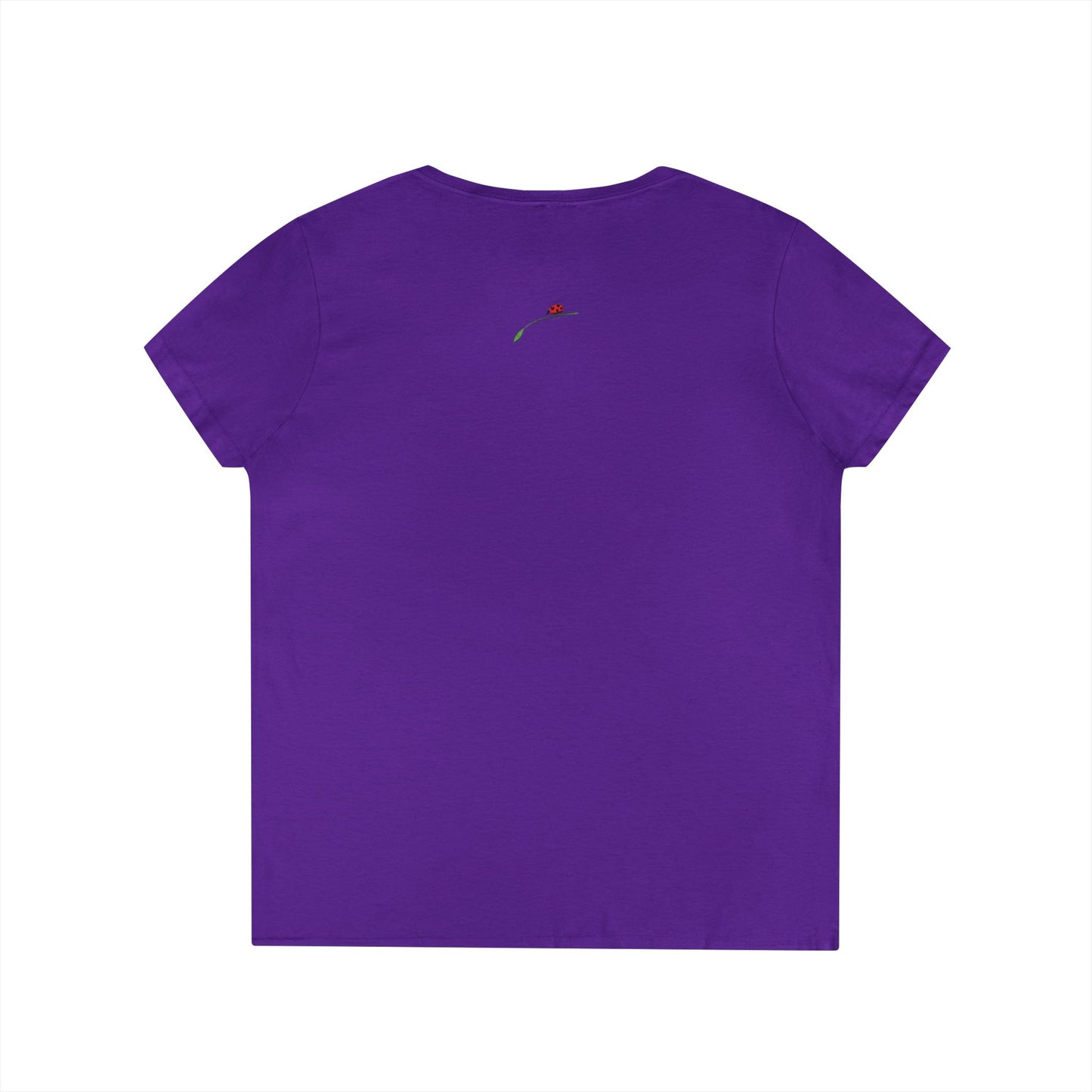Purple princess v neck tee for women with short sleeves and small floral embroidery on back