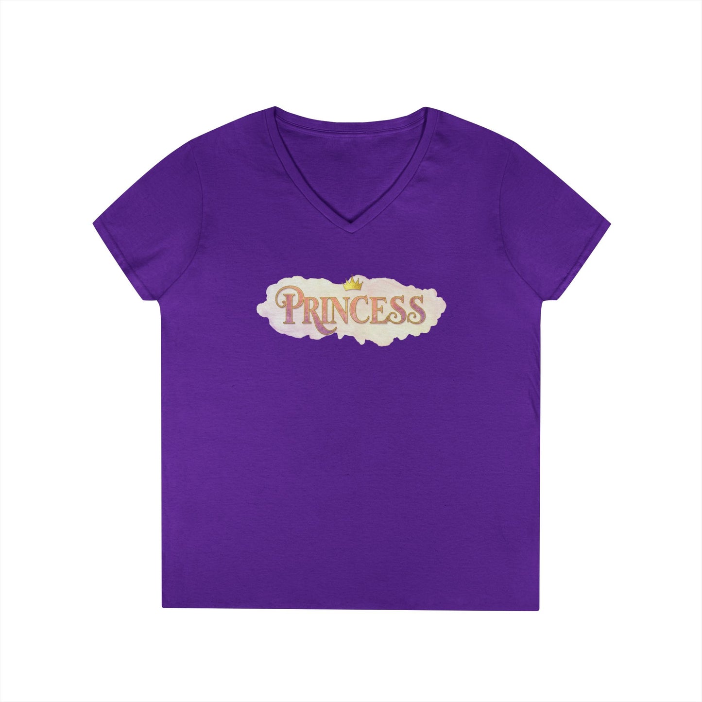 LuckeLadybug purple princess v neck tee for women with short sleeves and printed design