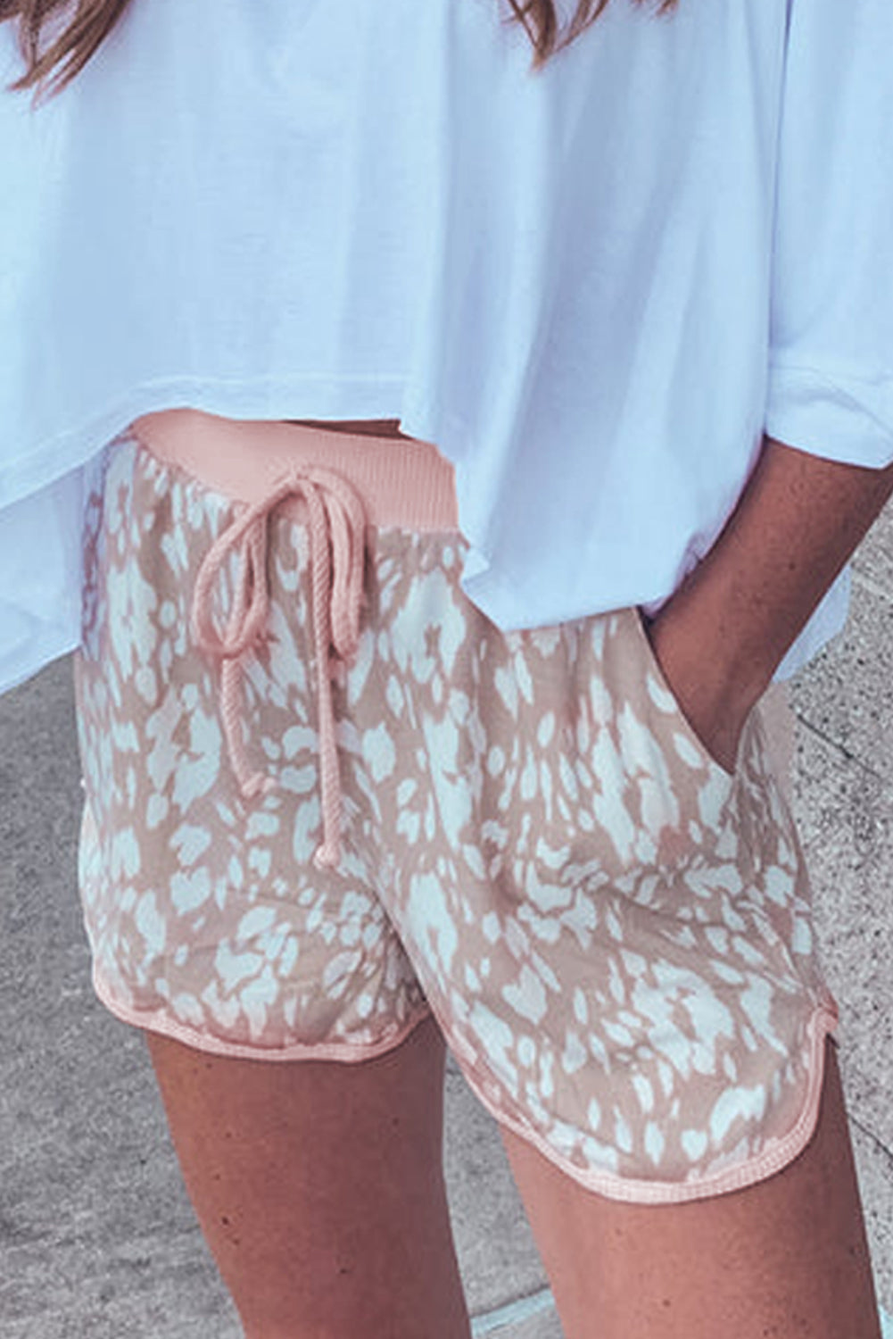 LuckeLadybug LLC women's shorts in soft print leopard design with stylish pockets and drawstring