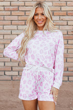 LuckeLadybug LLC women's shorts in pink with print leopard design and a comfortable drawstring waistband