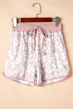 LuckeLadybug LLC Pink and White Print Leopard Shorts with Drawstring Waist and Relaxed Fit