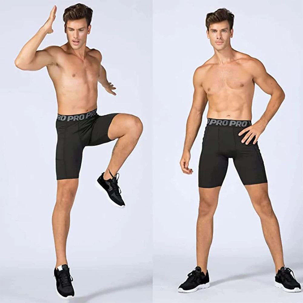 Men's gym shorts with pockets in black, ideal for workouts and athletic activities