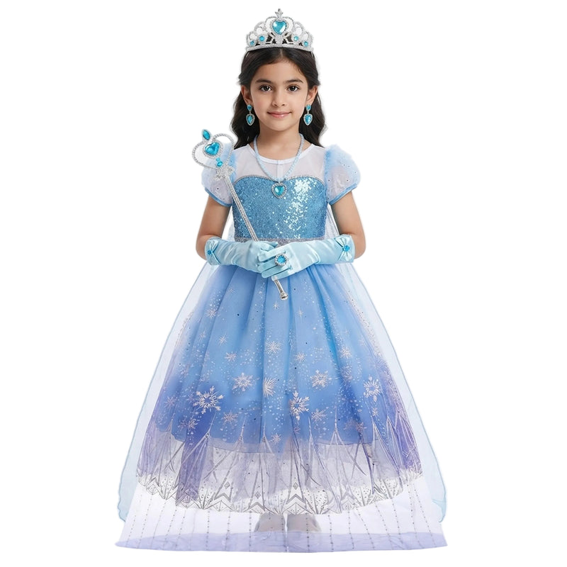 Girls Sequin Snowflake Party Costume Dress