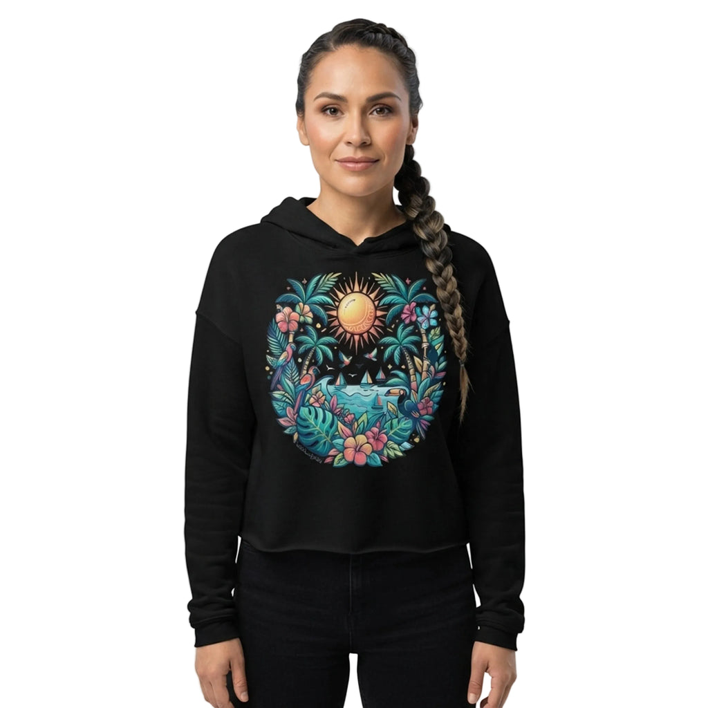 Tropical Paradise Sunset Cropped Hoodie