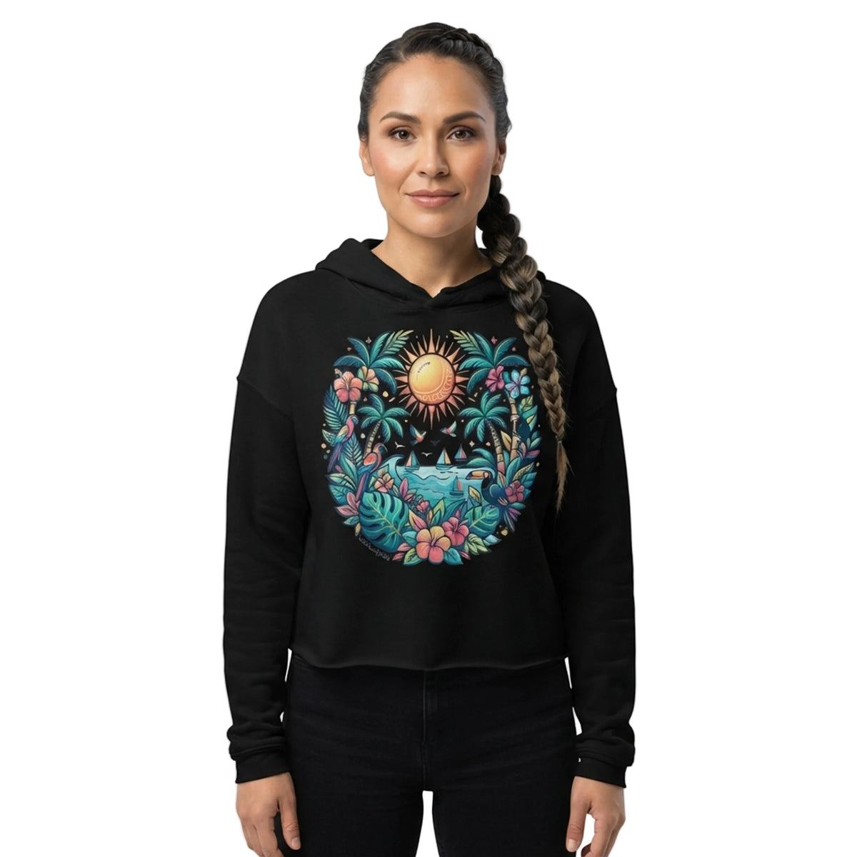Tropical Paradise Sunset Cropped Hoodie