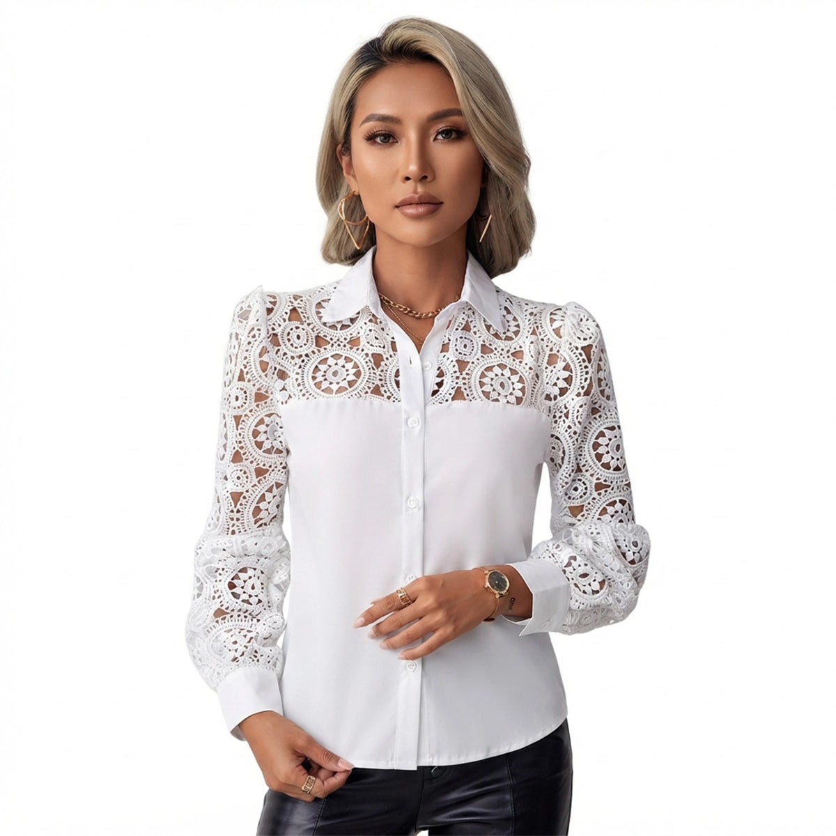 Elegant Hollow Out Ladies Commuting Blouse