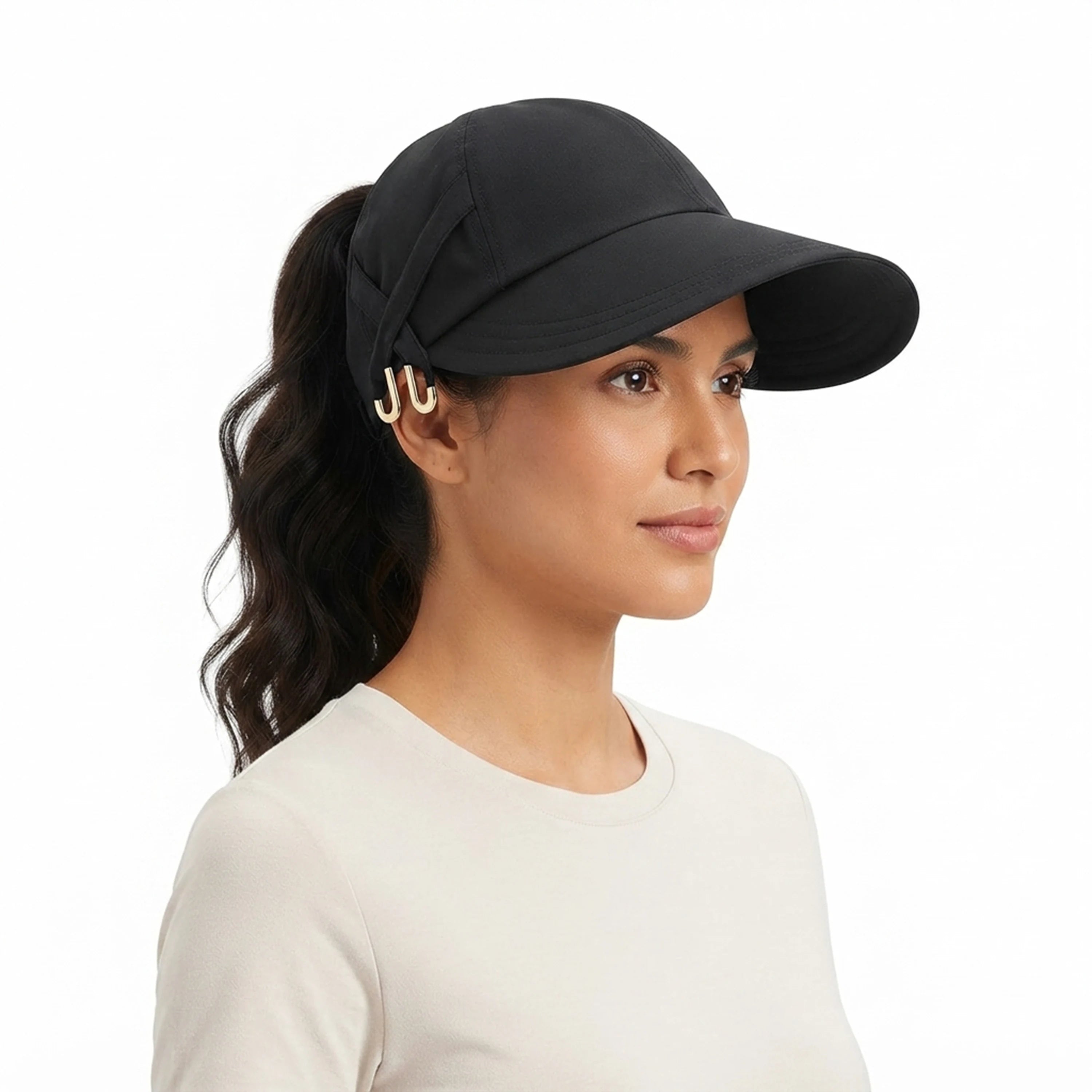 Packable Wide Brim Sun Hat with Face Mask Buttons and Hollow Top