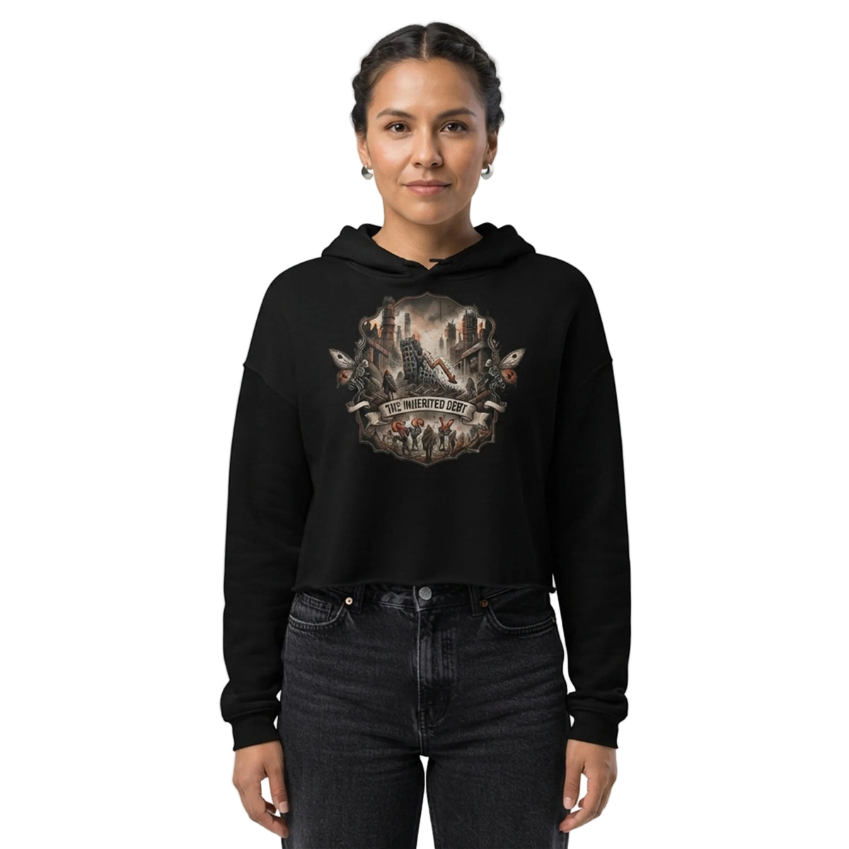 The Inherited Debt Ruins Cropped Hoodie - THE INHERITED DEBT.