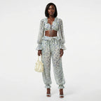Beige Ruffled Trousers Set Casual Two - Piece Outfit
