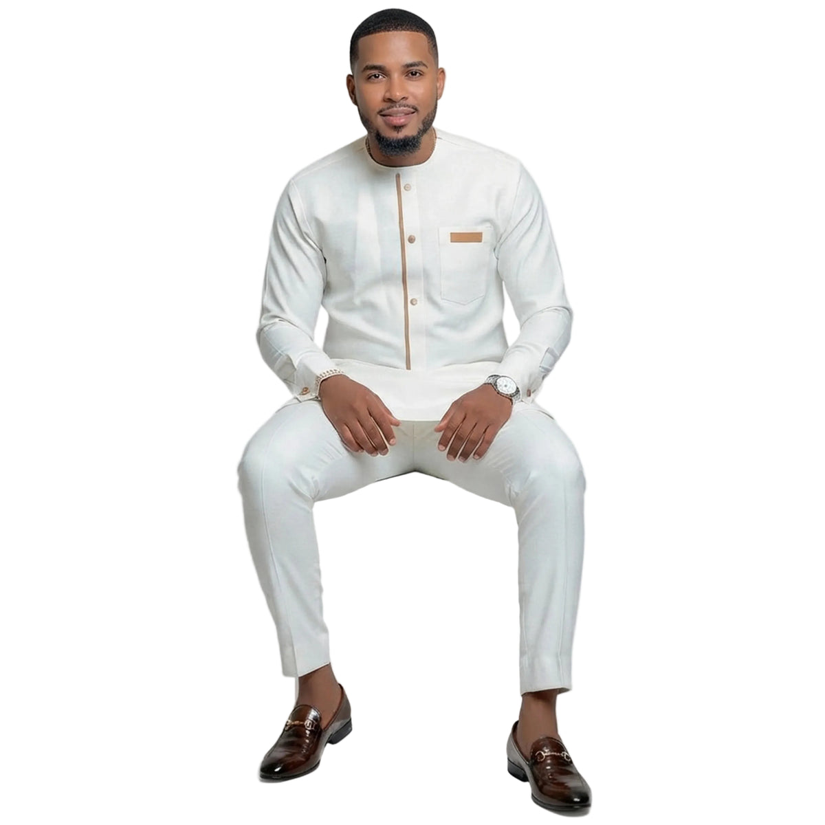 Mens African Kaftan Suit Two Piece Wedding Outfit