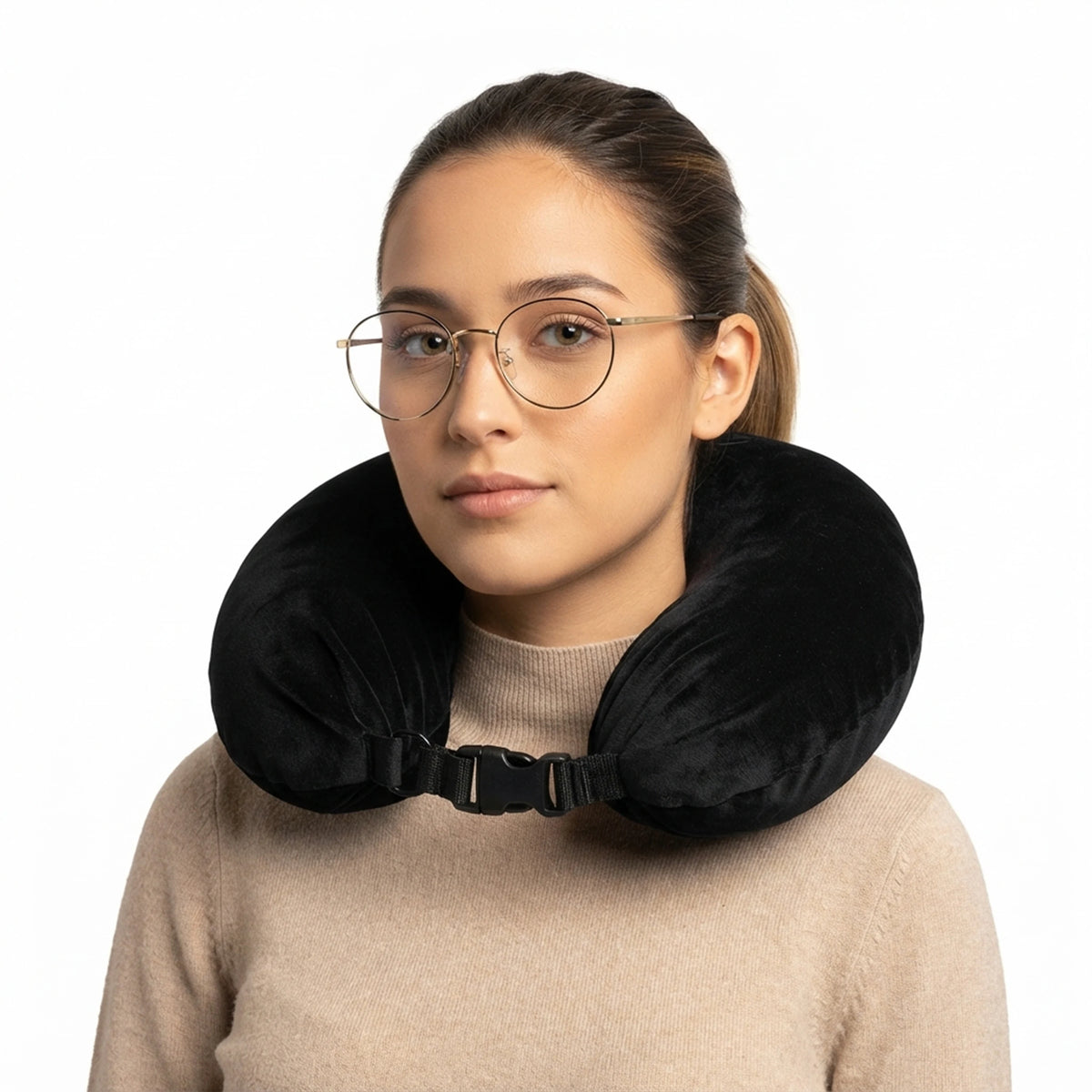 Adjustable Polyester Travel Pillow with Storage Pouch